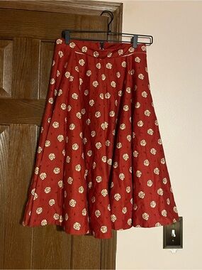 HANDMADE Red Floral Midi Skirt